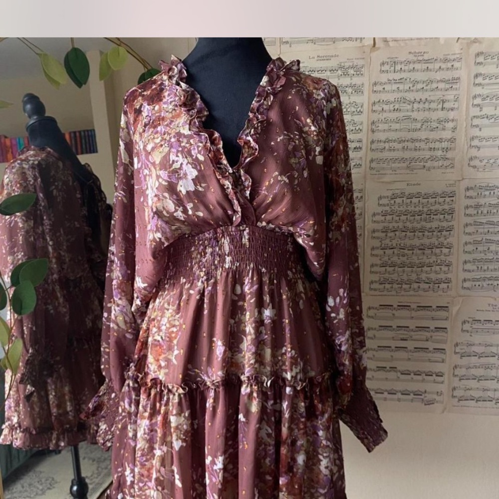 Dusty mauve floral dress lovestitch size medium elegant whimsical medium